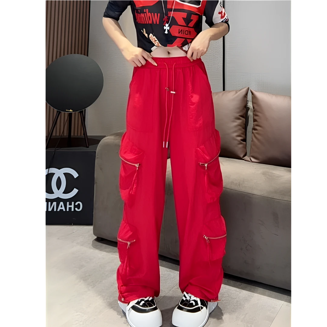 LL7720【工装侧边双口袋】美式多巴胺速干高腰显瘦伞兵裤束脚裤两穿