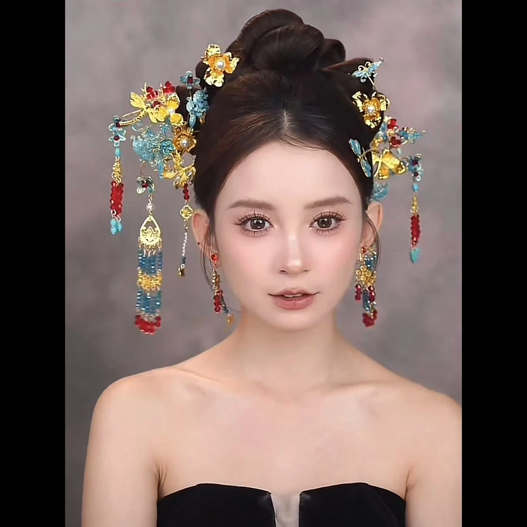 合金婚庆饰品 新款红蓝撞色新娘结婚中式188