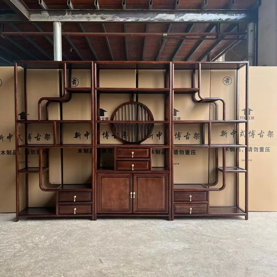 如日中升博古架实木新中式多宝阁茶叶展示柜客厅古董隔断置物架