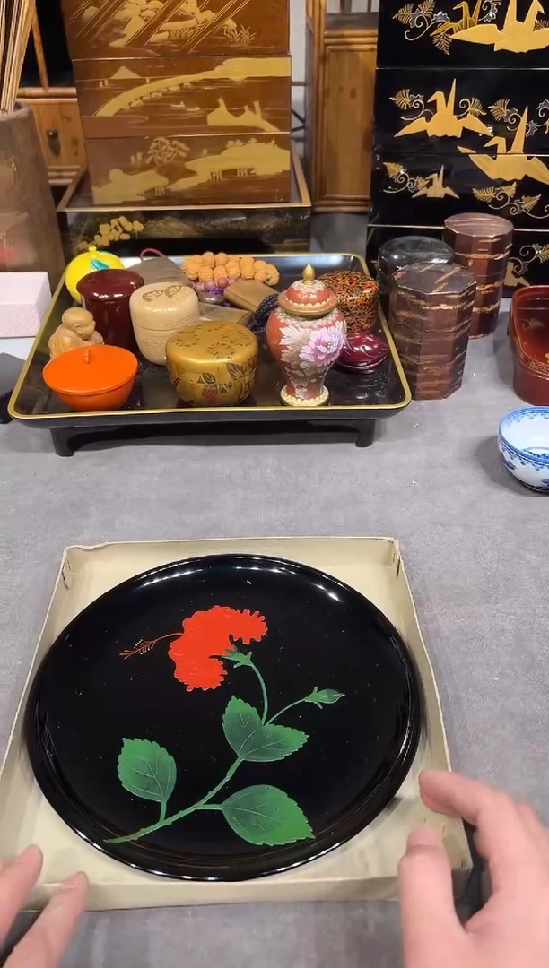 琉球塗 雕漆壶承