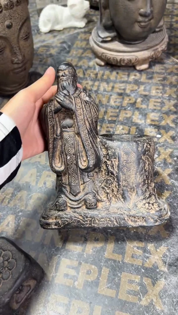 陶土【火山泥】孔子笔筒