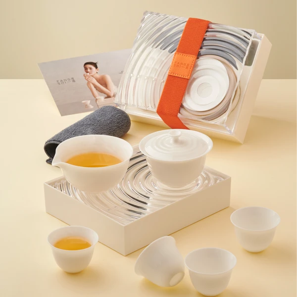 沏派方适旅行神器透明陶瓷茶具盖碗功夫茶具轻奢便携式简约茶杯