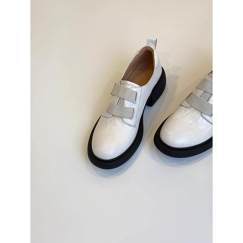 羊皮版~英伦风厚底魔术贴乐福鞋女一脚蹬复古舒适粗跟静音小皮鞋