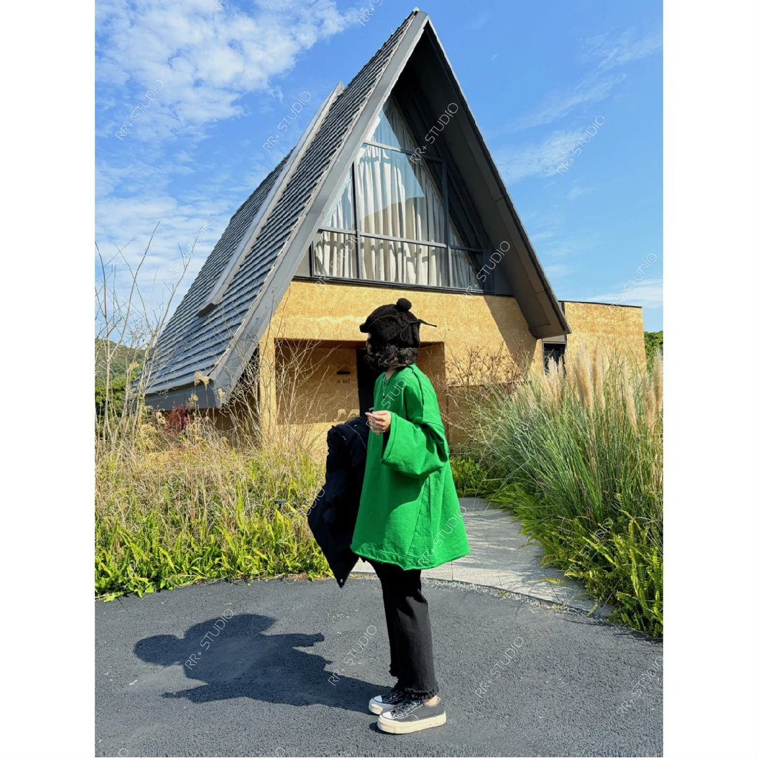 23038随性松弛感水洗卷边圆领卫衣女廓形百搭套头上衣