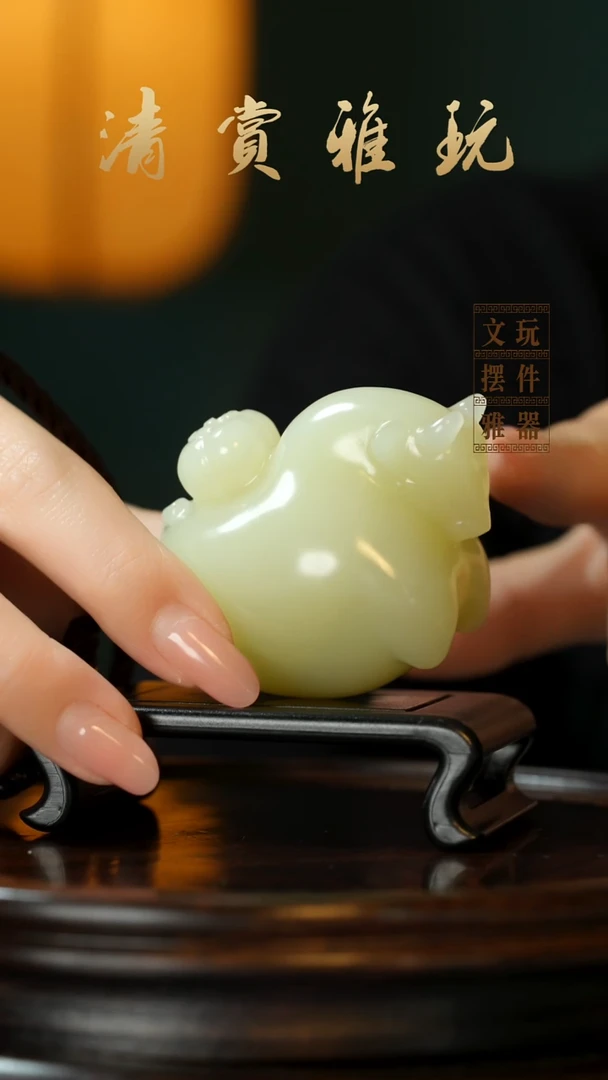 玉《牛柿在握》手把件摆件