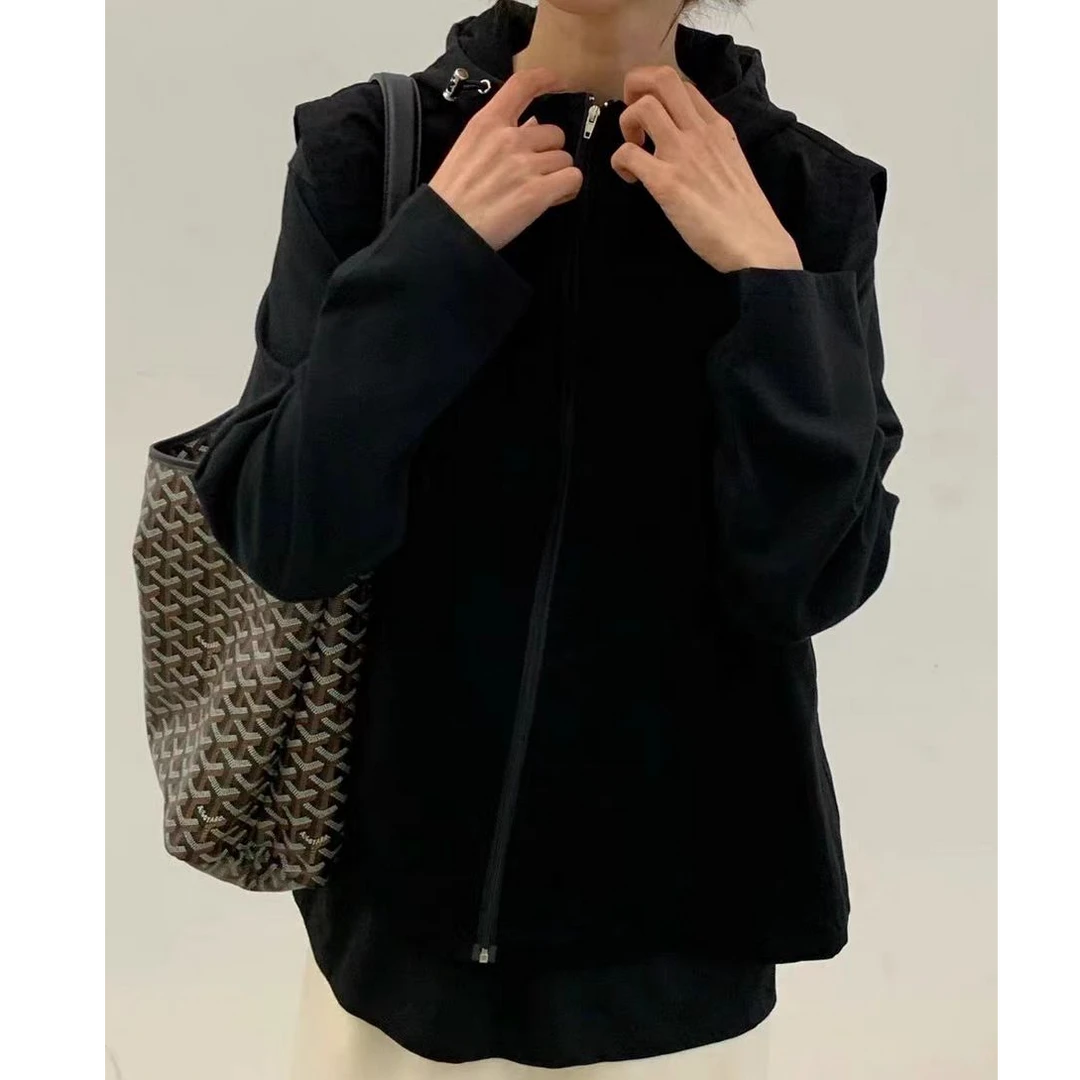 春季高品质韩范宽松简约百搭男女同款纯色慵懒风连帽马甲NZY-T06