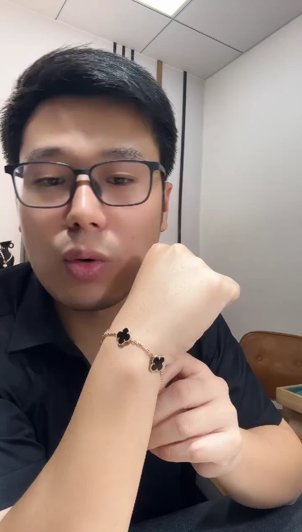 玛瑙/玉髓手链18K金镶嵌黑色k玫，五花手链GHJ24版