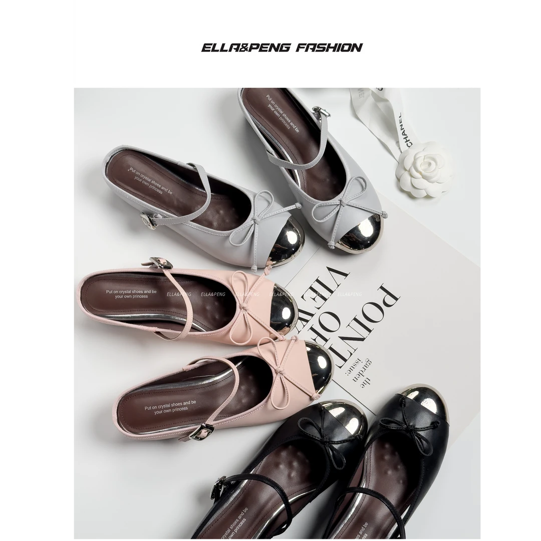 E/P‘STUDIO-4cm/浅口蝴蝶结包头单鞋复古圆头包头半拖