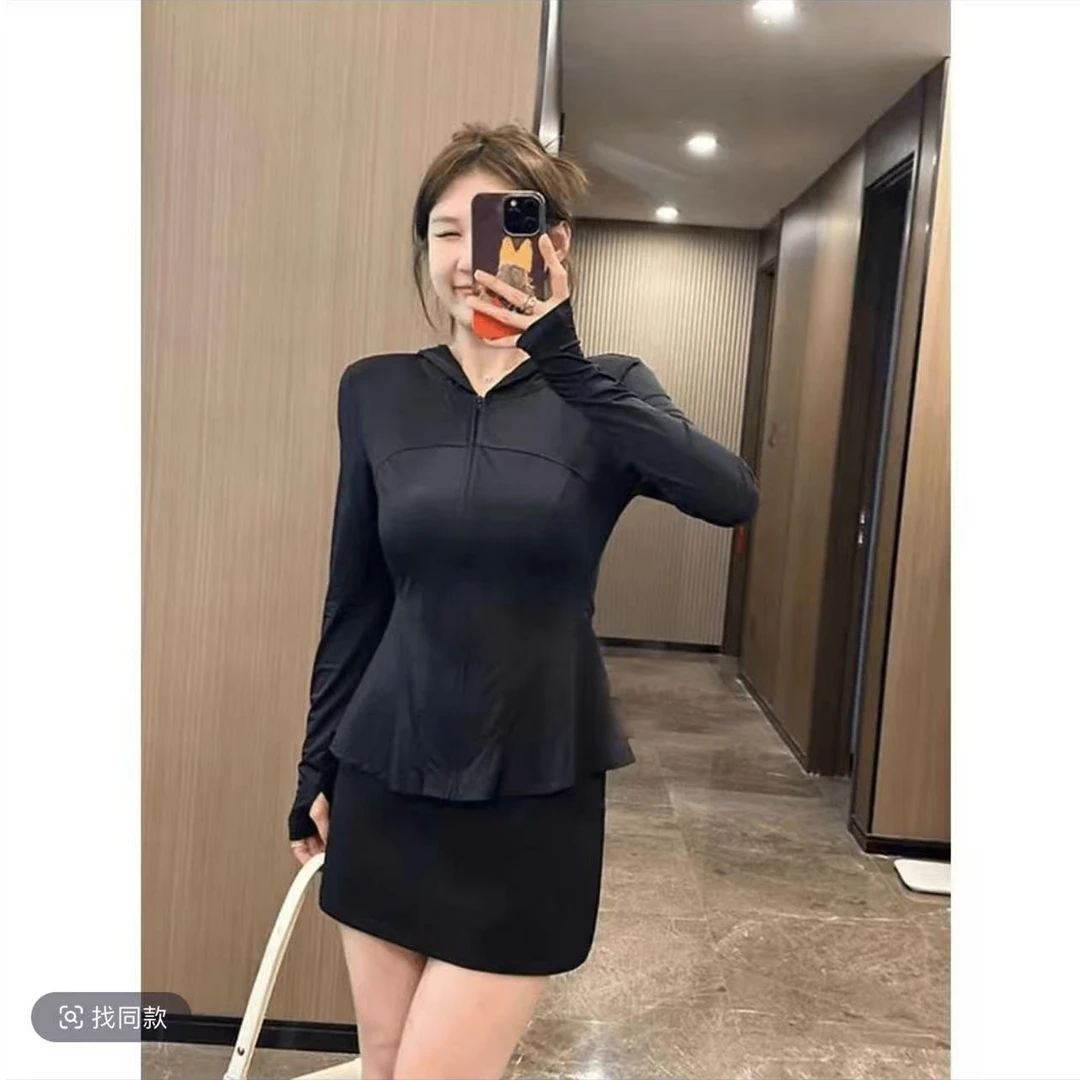 辣妹瑜伽服防晒大码胖mm时尚洋气短款夏装薄款长袖外套收腰显瘦