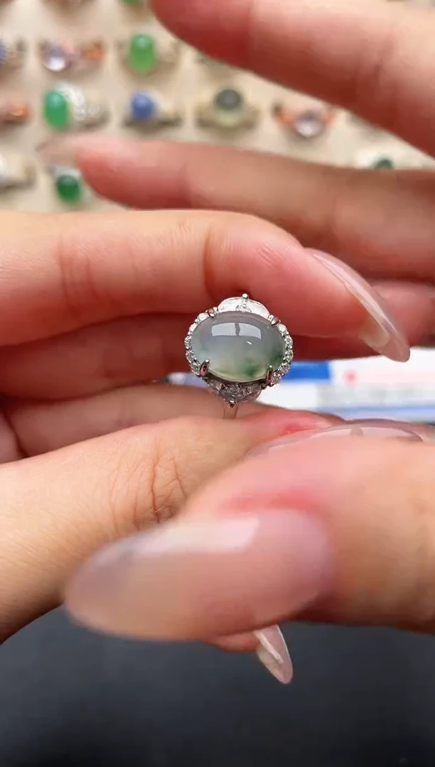 银S925镶嵌戒指翡翠一物一证一礼盒