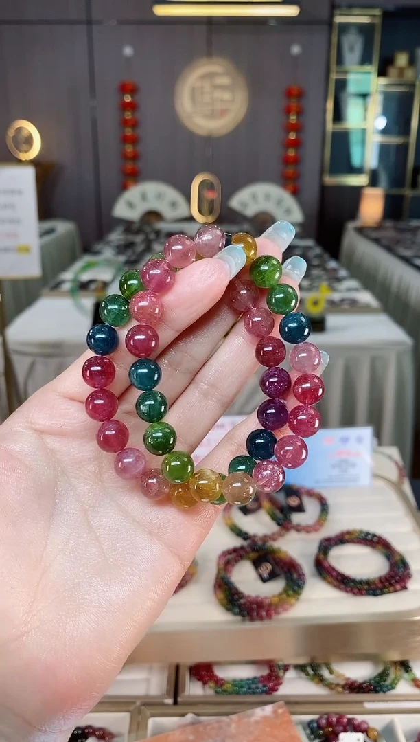 未镶嵌老矿碧玺色标彩虹单圈手串9mm+碧玺多样性发一条mz