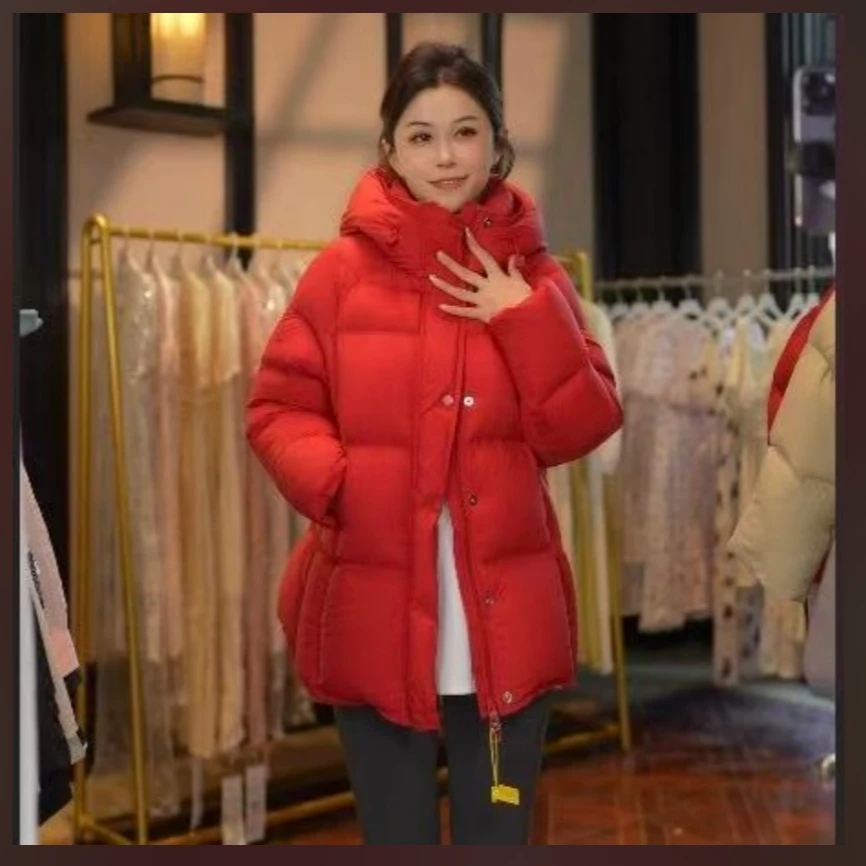 泡芙90白鸭绒羽绒服女短款新款冬季加厚保暖连帽面包服外套505款