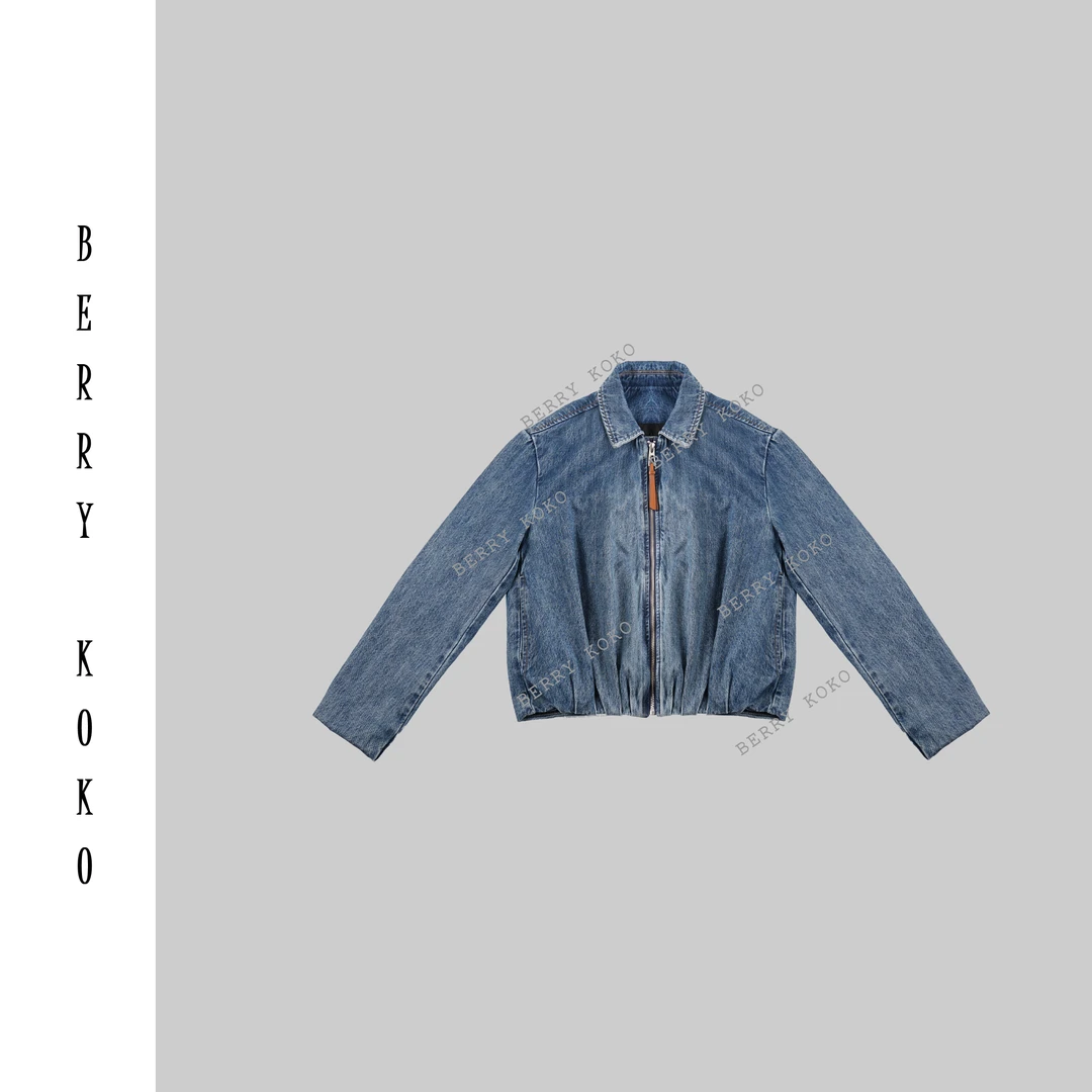 【MISSKO】秋款复古美式小众拉链设计棒球服重工洗水牛仔外套 W22