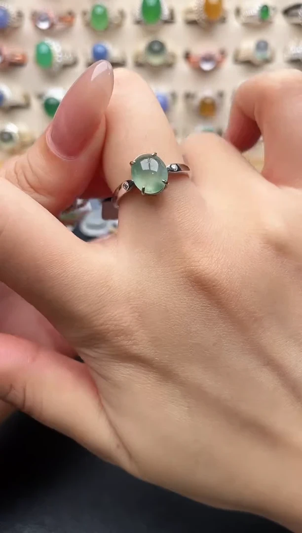 银S925镶嵌戒指翡翠一物一证一礼盒