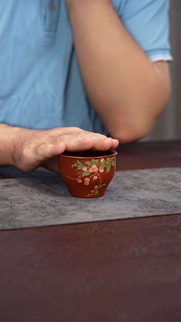 茶杯紫砂大吉大利 朱泥