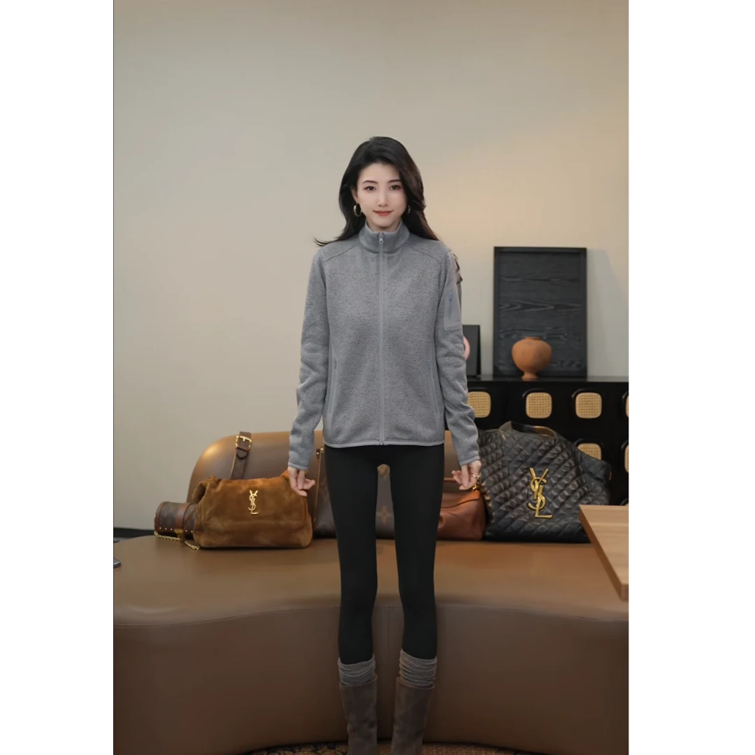 小乖逃双色！浅灰深灰外套鸟高领四方形口袋秋冬款式百搭款M9332