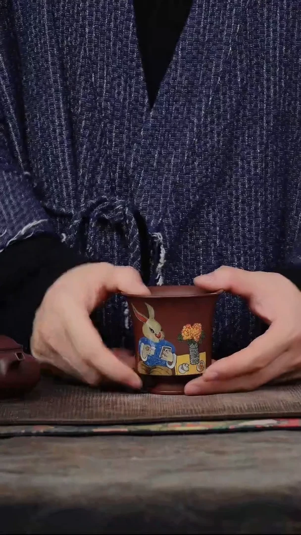 泥绘兔子紫砂杯234