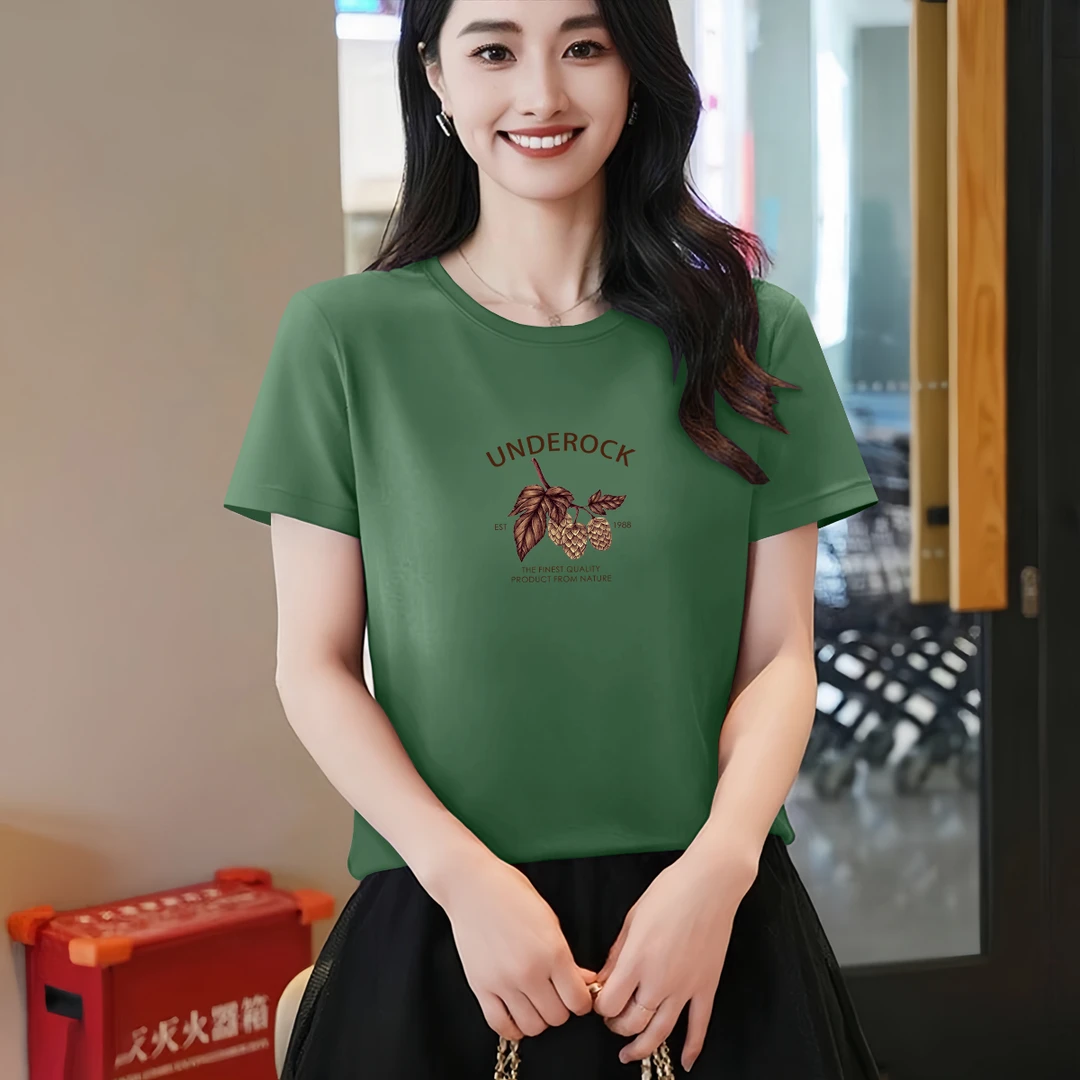 夏季宽松大码休闲洋气印花上衣2025新款时尚潮流圆领女士短袖t恤