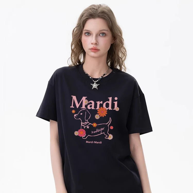 Mardi25夏小众韩系穿搭圆领腊肠狗短袖T恤新款休闲简约上衣高级感