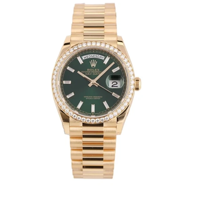 全新未使用 Rolex/劳力士 礼尚128348卡25年钻圈绿冰糖男表346P2