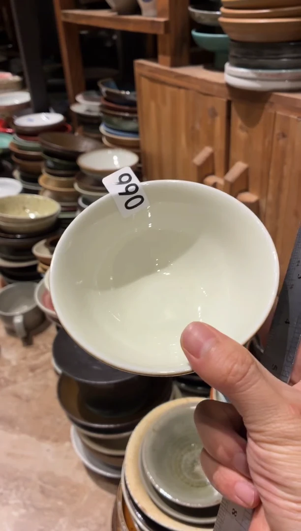 瓷片玉*格990外绿内白万福碗4个