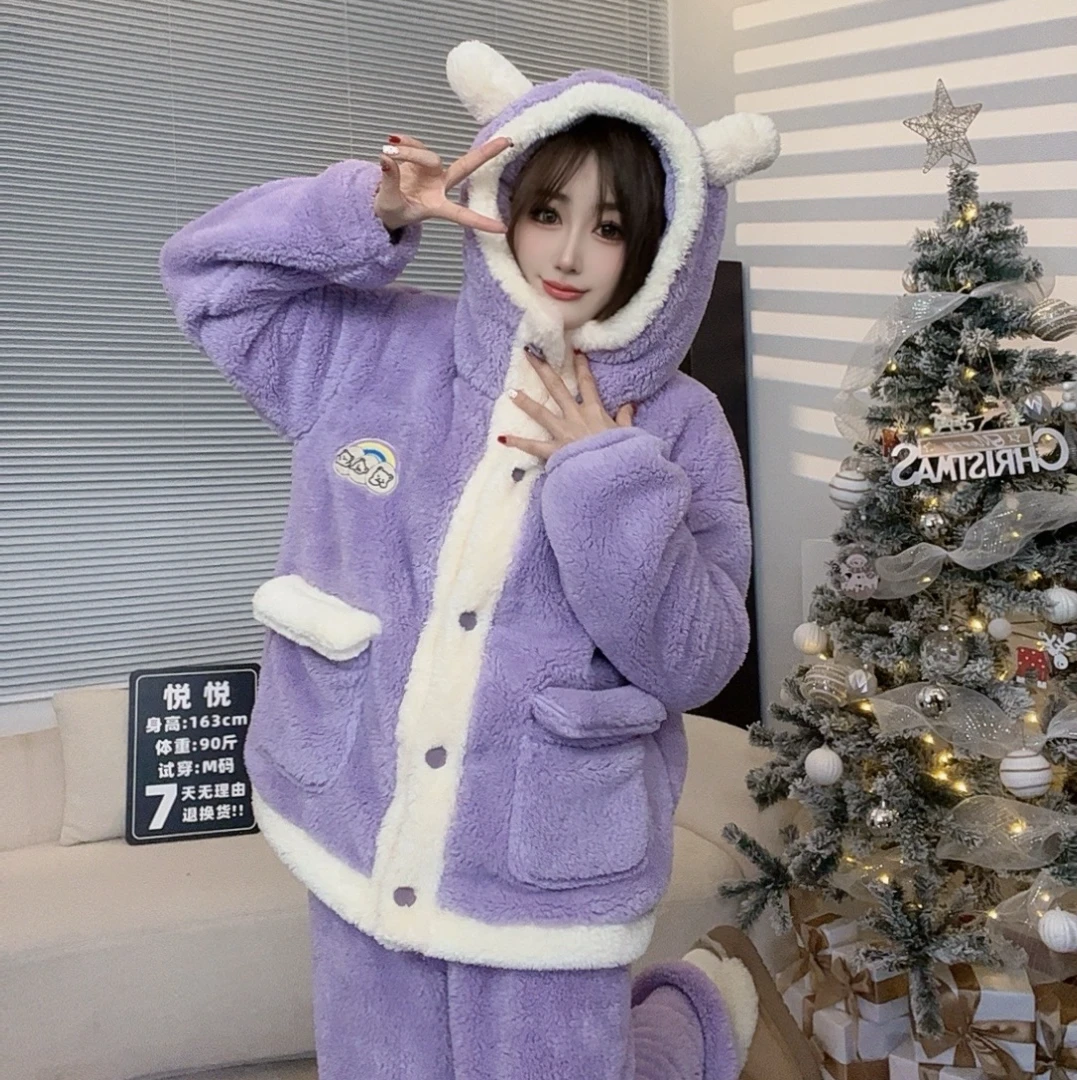 【加厚一整套】爆款新品加绒加厚连帽情侣款睡衣家居服套装保暖