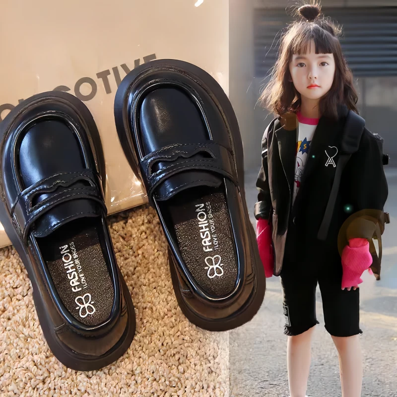 ABC儿童黑色小皮鞋女童乐福鞋2025春季新款童鞋女宝宝一脚蹬单鞋