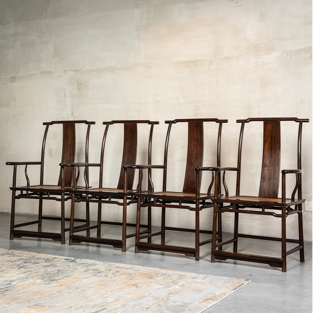 清代 紫檀四出头官帽椅成堂（一堂四只）古典家具古董小叶紫檀椅子