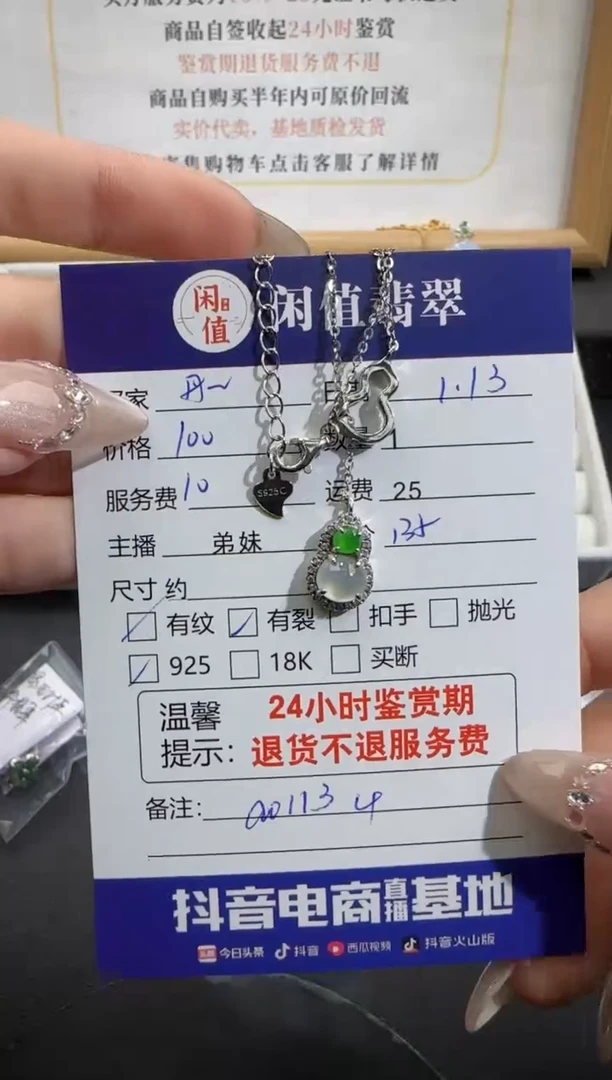 【闪购商品】翡翠项链银S925镶嵌翡翠项链