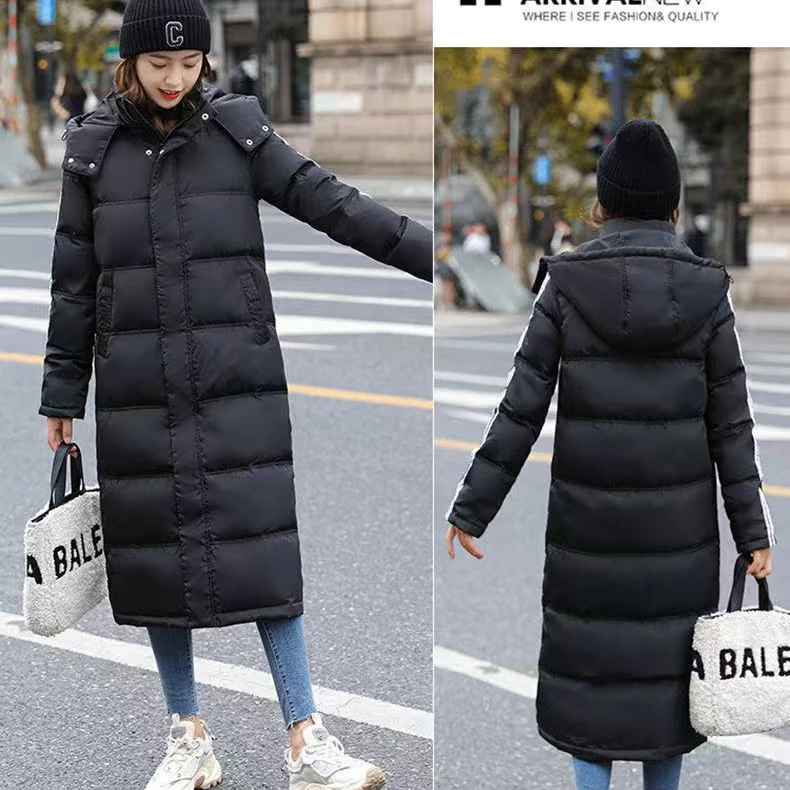 黑色超长款羽绒服女冬季2024新款长过膝宽松连帽大被子加厚外套