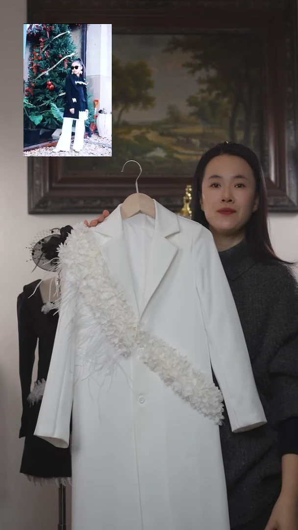 未*！140码白色花朵装饰长外套艺桐轩儿童潮服