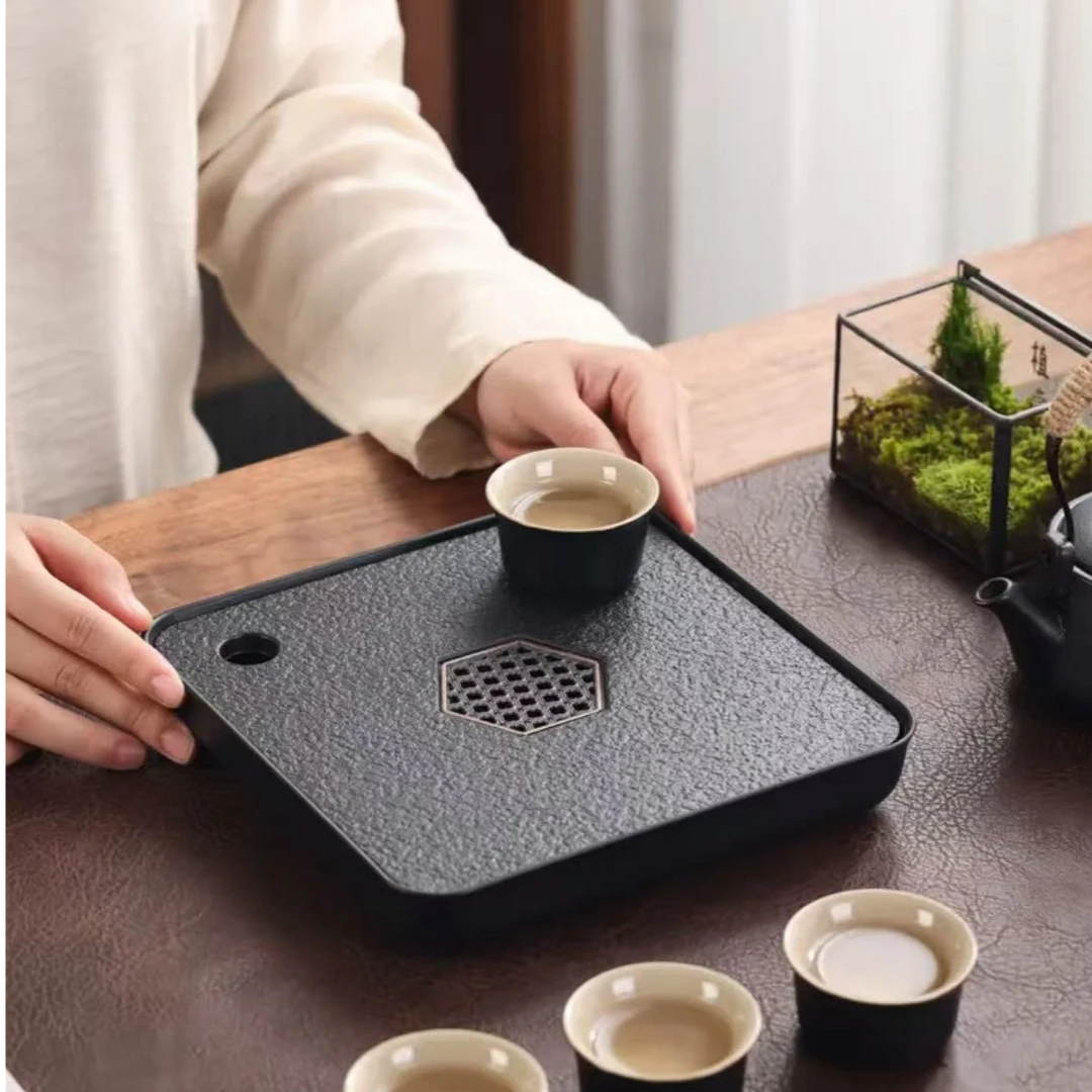 茶盘20*20仿乌金石茶盘干泡台茶盘小型复古简约茶台桌面