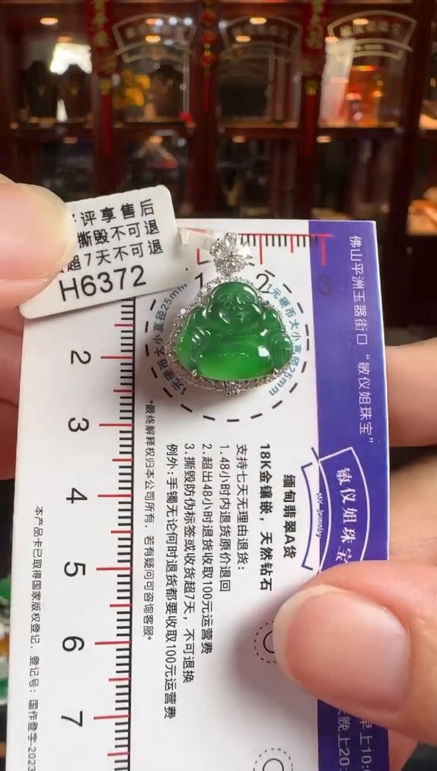 颈饰18K金镶嵌翡翠H6372冰绿佛公