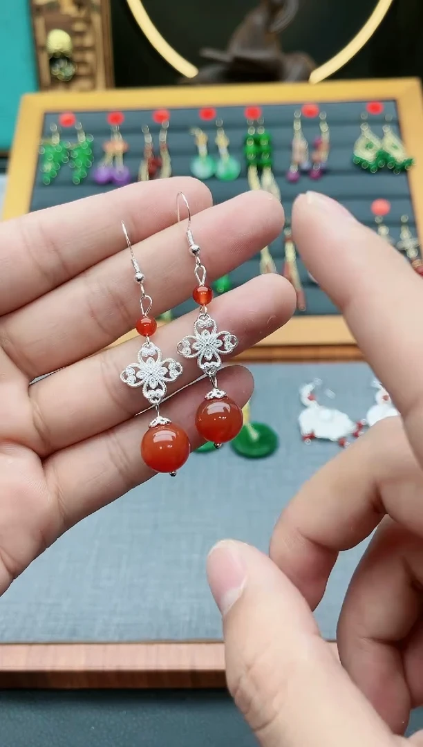 【闪购商品】南红玛瑙耳饰银S925镶嵌421000