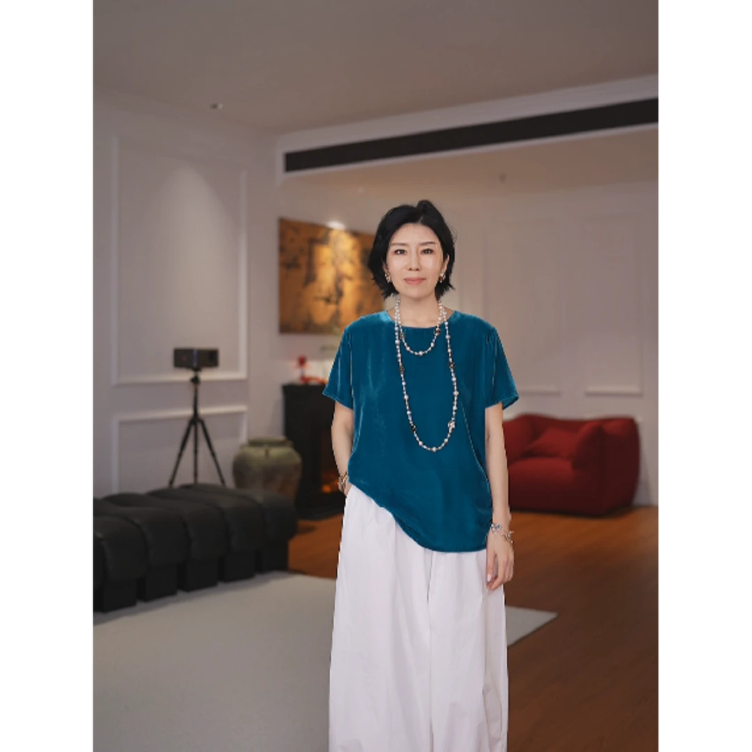 GU JIFEN｜洋气蓝色丝绒宽松显瘦短袖打底衫T恤女 T5741X55976