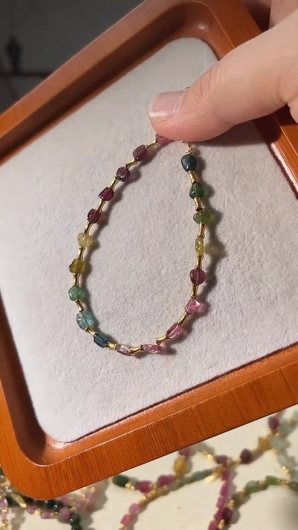 手链银S925镶嵌碧玺6263