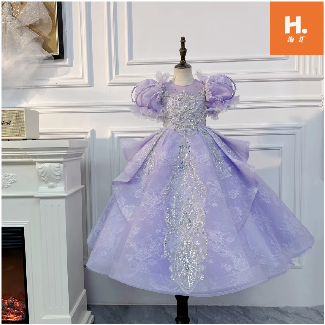 【薰衣草】高定复古花童裙晚礼服童装走秀公主风千金风礼服紫色花童