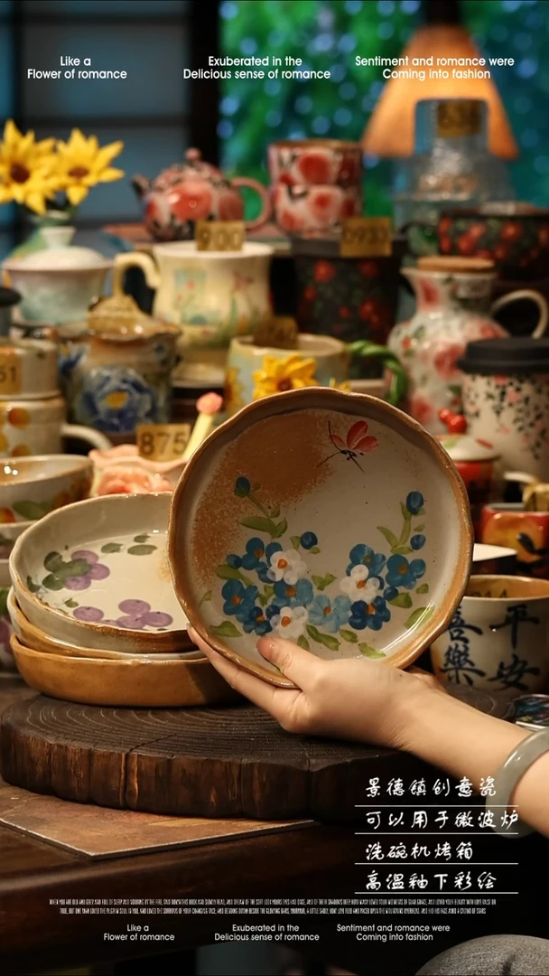 陶瓷四件套景德镇高温釉下彩手工手绘款式