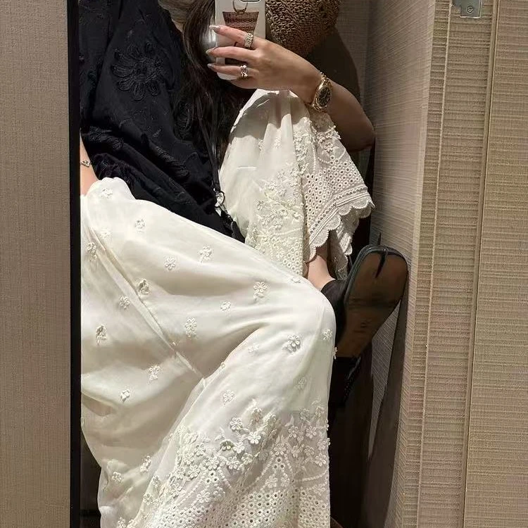 杨杨 SM-夏季新品提花刺绣显瘦阔腿裤9838