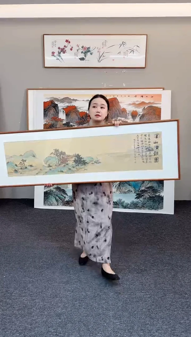 国画溪山清韵图155*45手绘作品