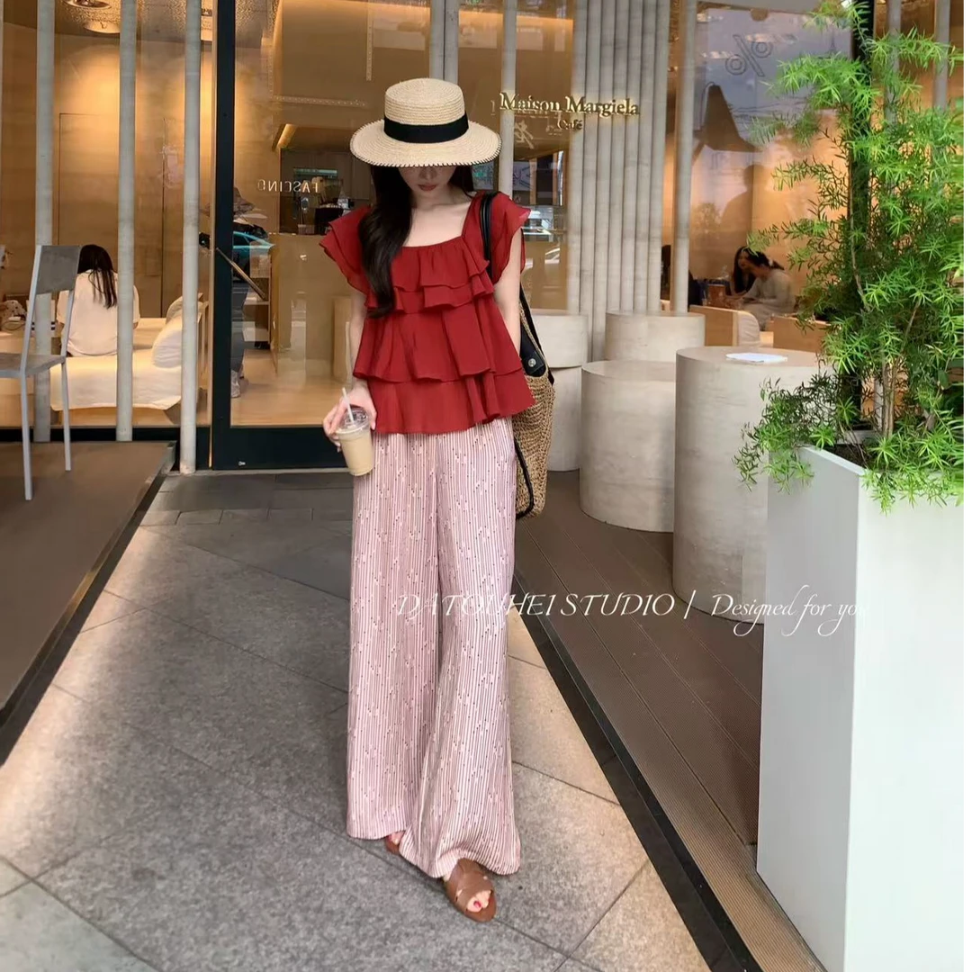 大头黑STUDIO宽松版阔腿裤百搭时尚款不规则条纹阔腿裤D225X09774