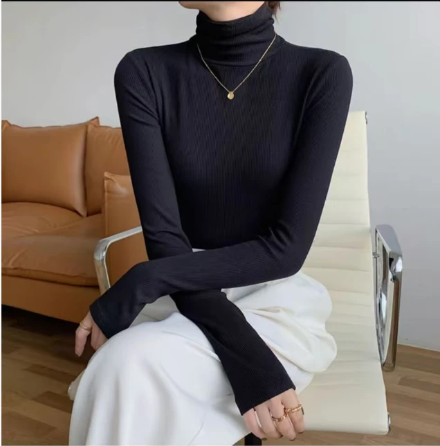 【堆堆领棉上衣】棉堆堆领打底衫女秋冬长袖内搭修身显瘦