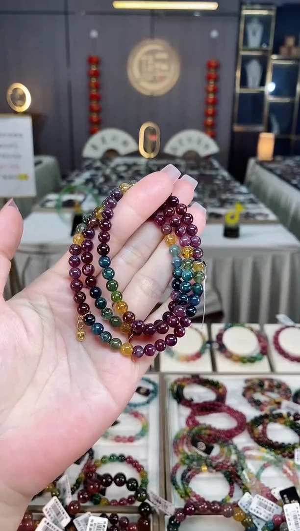 未镶嵌老矿碧玺色标彩虹三圈手串5mm+碧玺hon多样性发货一条