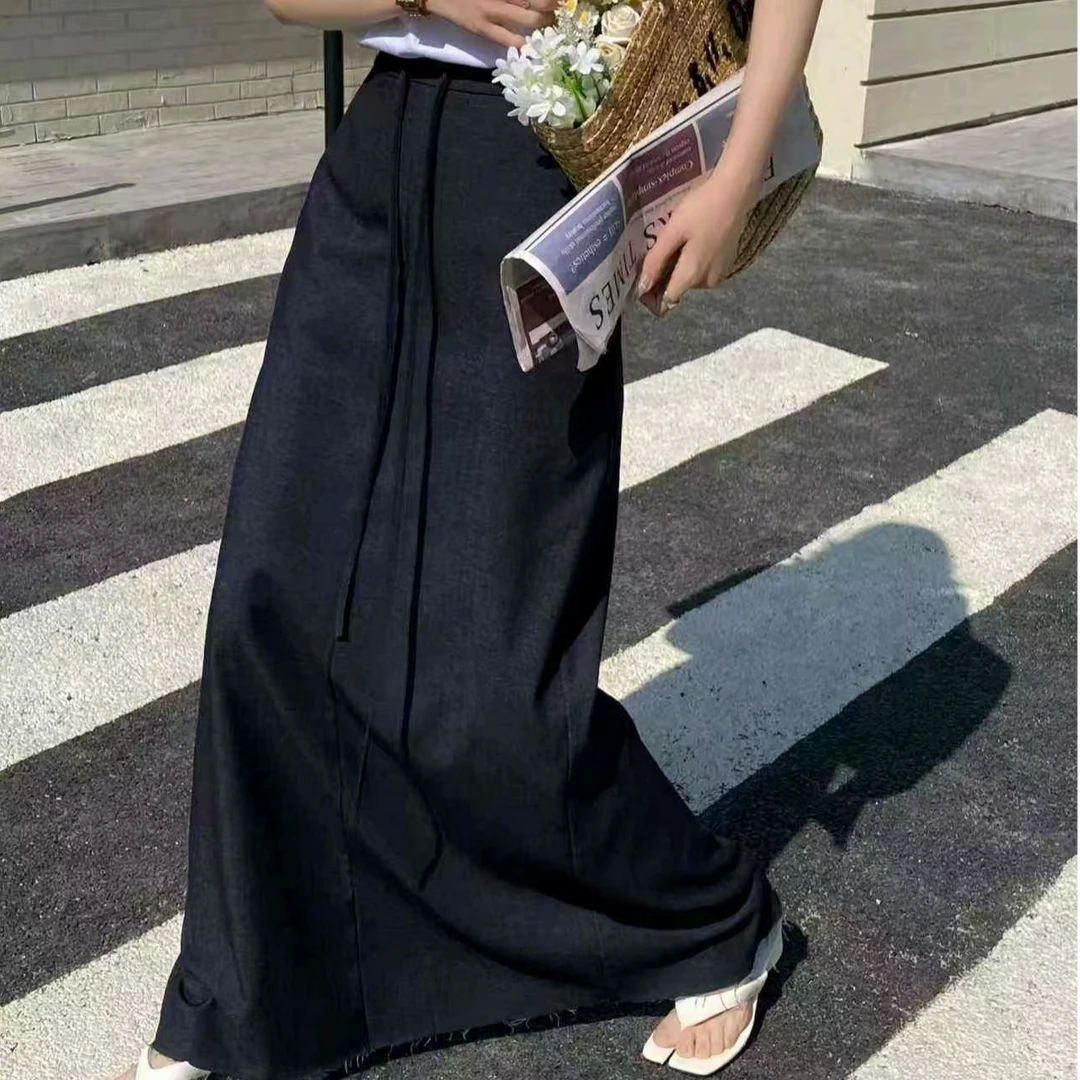 【后拉链设计/荃腰包缝工艺】早春人棉混纺中长款半身裙13242