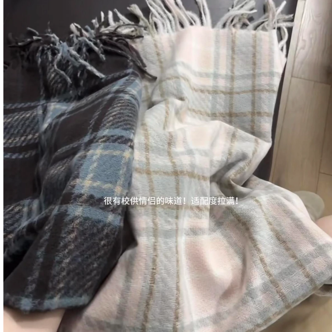 韩版风加厚女保暖韩版围巾男友风加厚百搭格子车载披肩