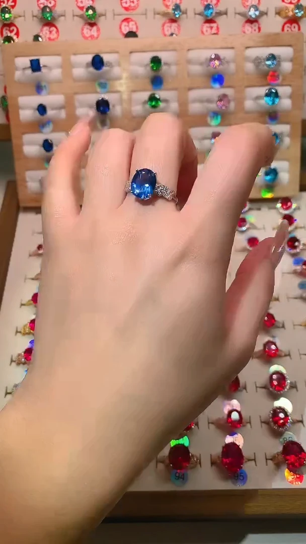 戒指蓝宝石银S925镶嵌矢车菊 9*11