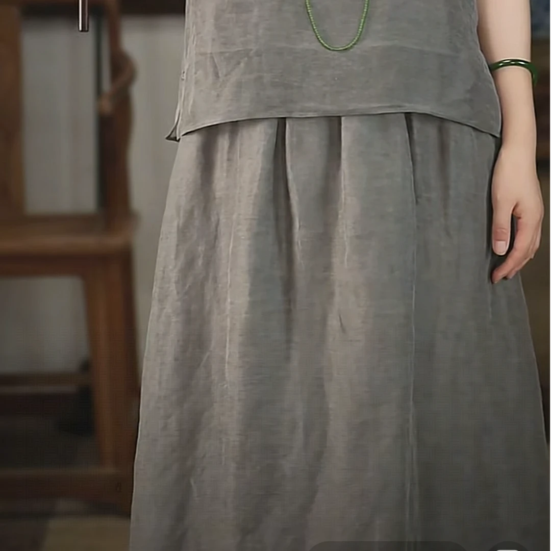 【石喃】原创设计夏季新中式国风桑蚕丝大摆裙【云醉墨】