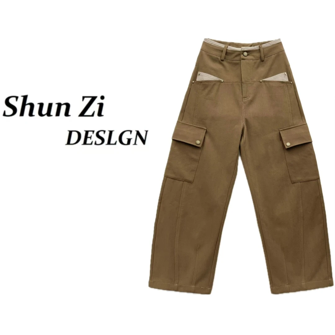 顺子/SZ6727 秋冬新款潮牌撞色时尚百搭显瘦显高美式牛仔弯刀裤