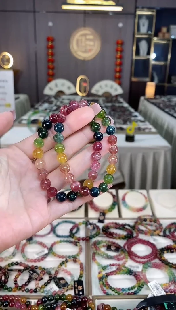 未镶嵌透体老矿碧玺彩虹单圈手串8mm+碧玺hon多样性发一条