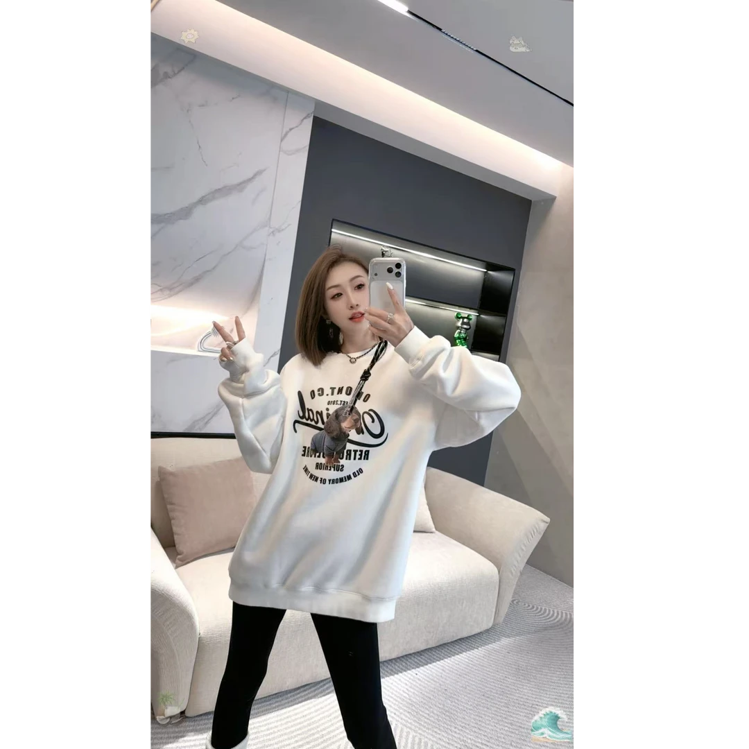 熙薇【​潮人文案】2025秋冬新款时尚休闲加厚绒大版卫衣H6150